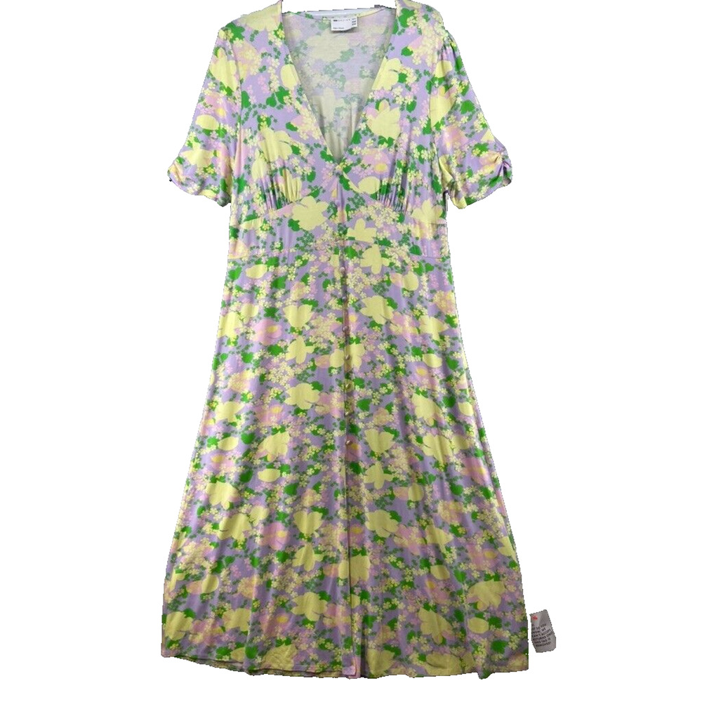 ASOS‎ Design Curve Dress Womens Sz 20 Yellow Pastel Floral Button Front Maxi